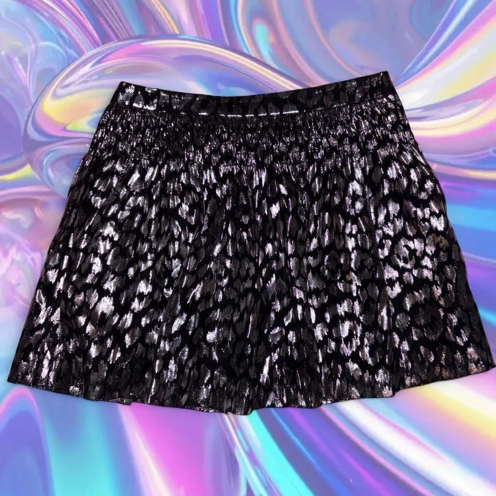 vtg y2k trina turk 100% silk scene queen metallic cheetah print skirt, sz 6
